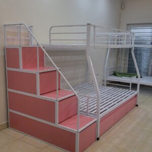 Giường tầng sắt thang hộp có ngăn kéo rộng 1m2/1m GS 78