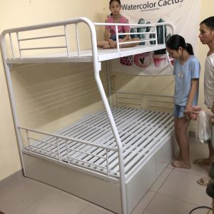 Giường sắt tầng ống tròn 1m6/1m4 có ngăn kéo - GS 71