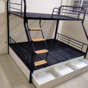 Giường sắt tầng ống tròn 1m6/1m2 có ngăn kéo - GS 75