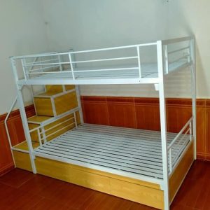 Giường tầng sắt gia đình có thang hộp ngăn kéo 1m2 GS 81